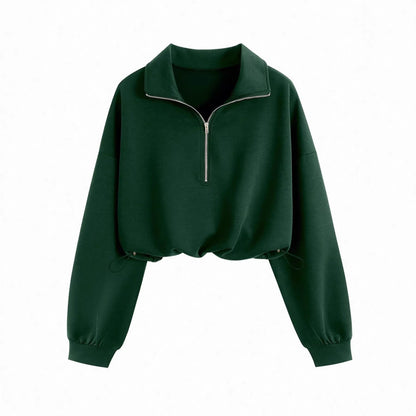Lapel-collar Waist-cinching Long-sleeve Hoodie Jacket