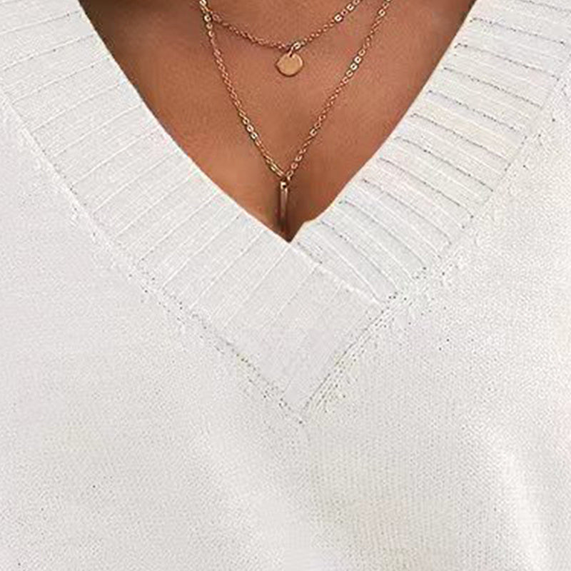 Pulls pour femmes, hauts décontractés à épaules tombantes, manches longues et col en V, vêtements tendance pour l'automne 