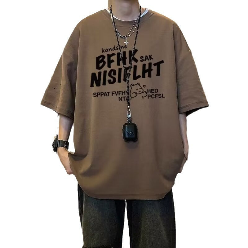 T-shirt à manches courtes et demi-manches amples en pur coton pour homme American Vintage