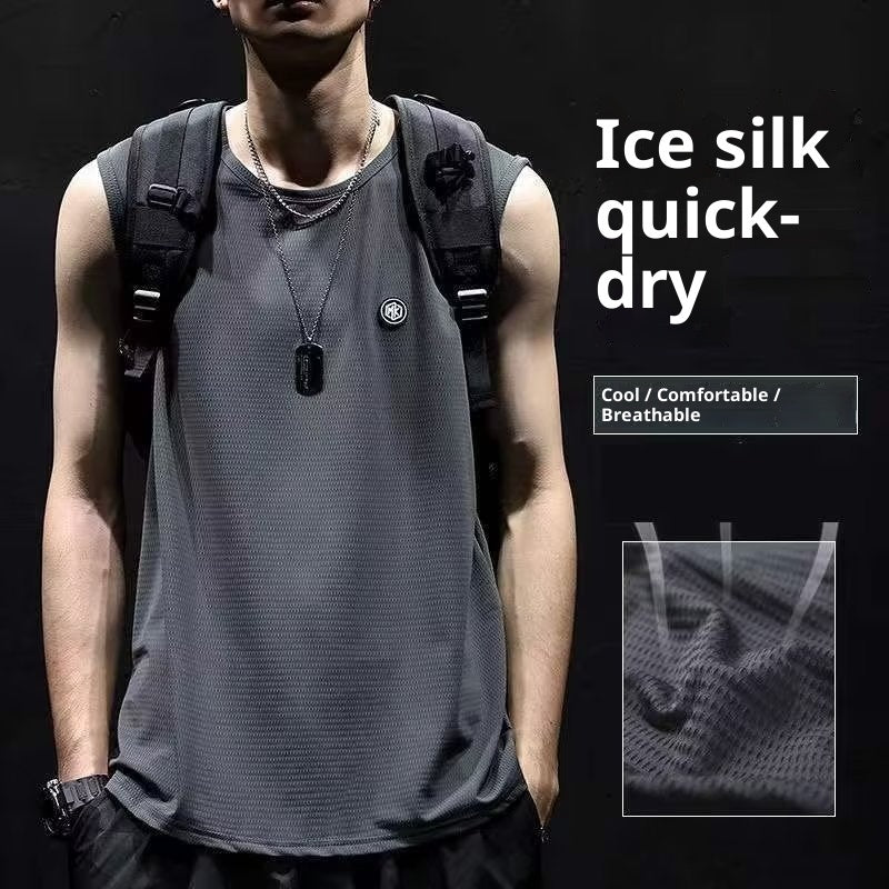 T-shirt sans manches décontracté à séchage rapide en soie glacée pour homme