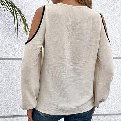 Women's Cold Shoulder Color Block Long Sleeve Tee Shirt Casual Going Out Top