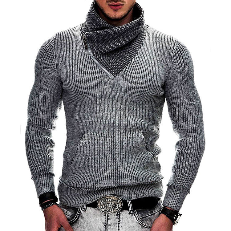 Fashion Pocket High Neck Slim Fit Sweater Knit Coat