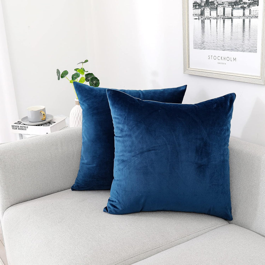 Decorative Throw Pillow Covers Pack of 2 Velvet Throw Pillow Cases for Couch Pillows Cover Bedroom Living Room Outdoor Blue Pillow Covers 18X18 Inch