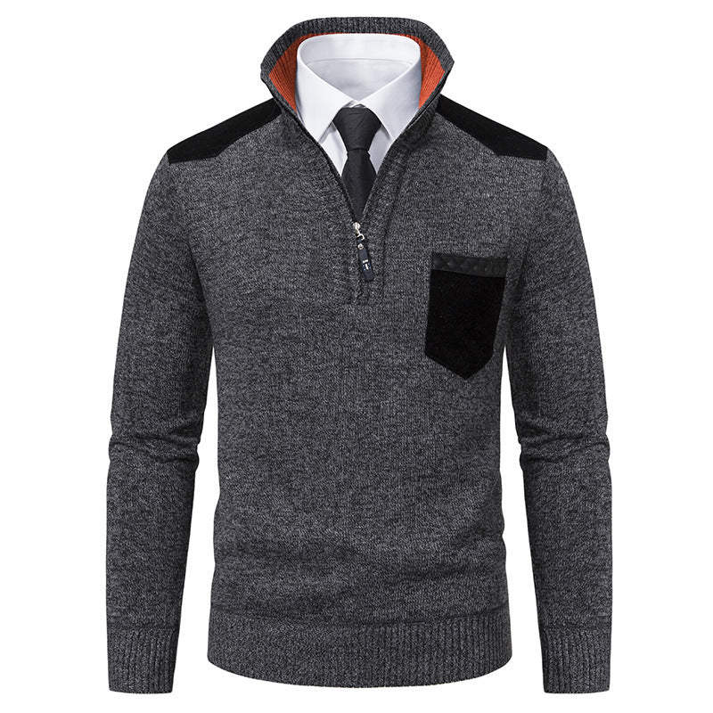 Men's Fleece-lined Thickened Slim Fit Pullover Keep Warm Knitwear