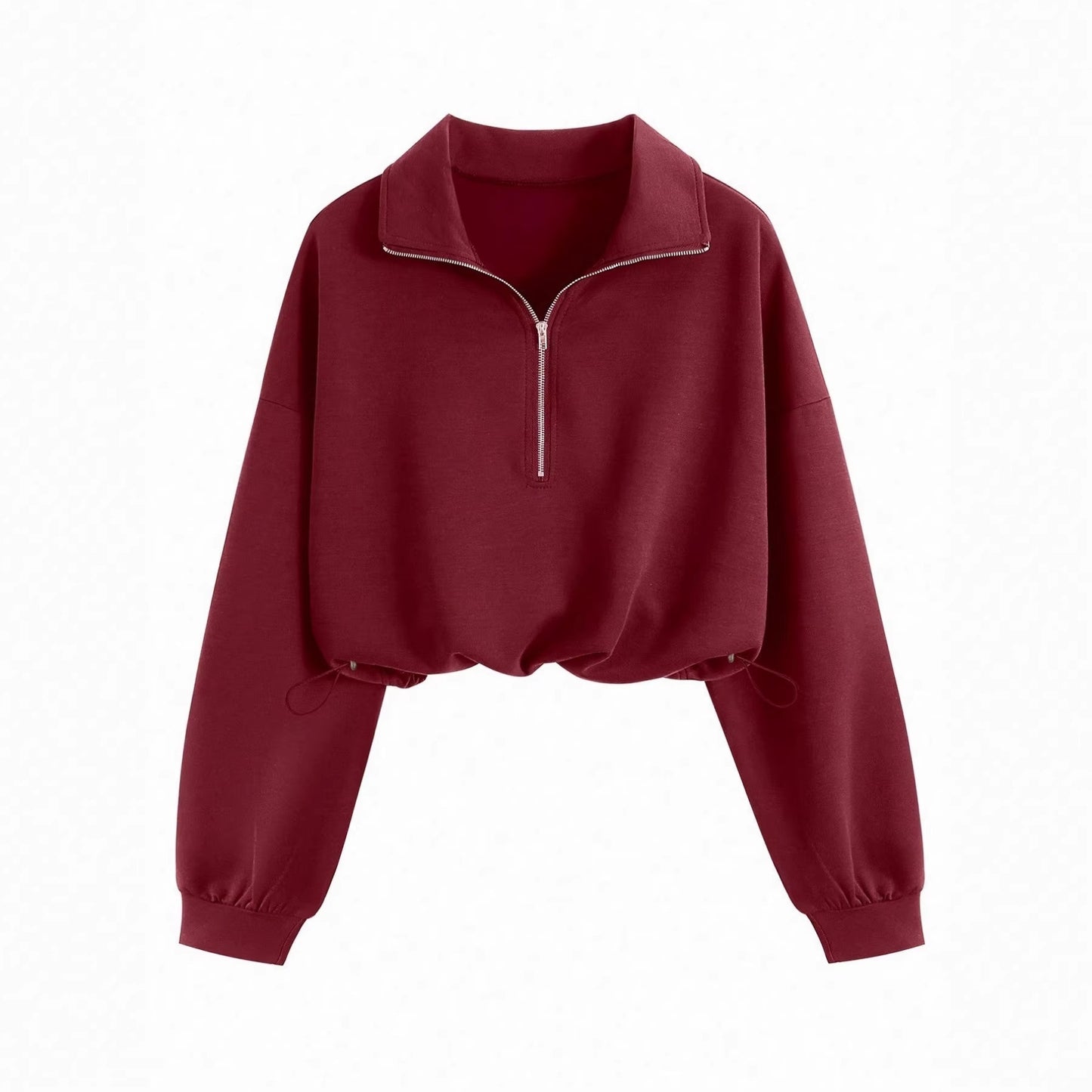 Lapel-collar Waist-cinching Long-sleeve Hoodie Jacket