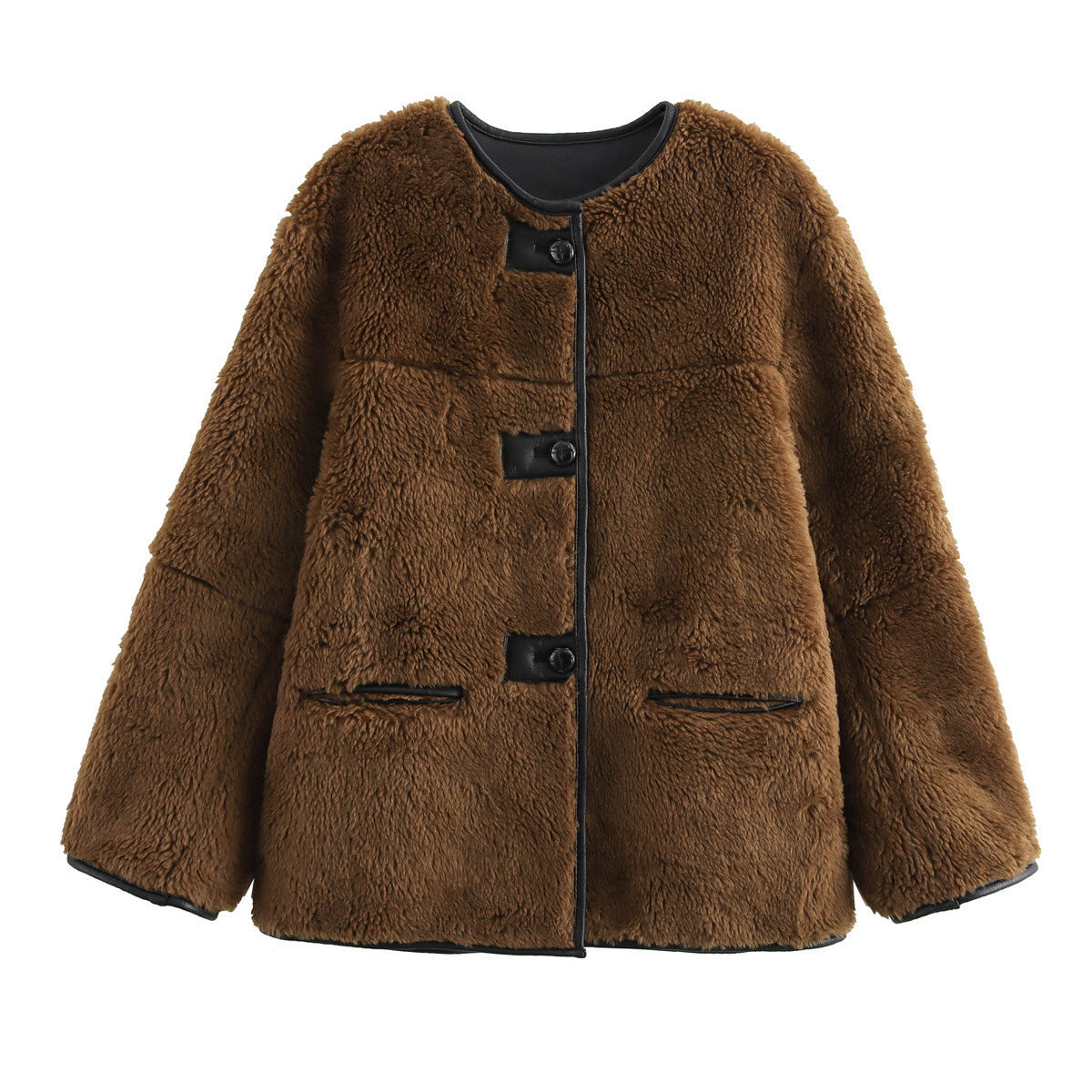 Manteau en peluche à fourrure tricolore pour femme