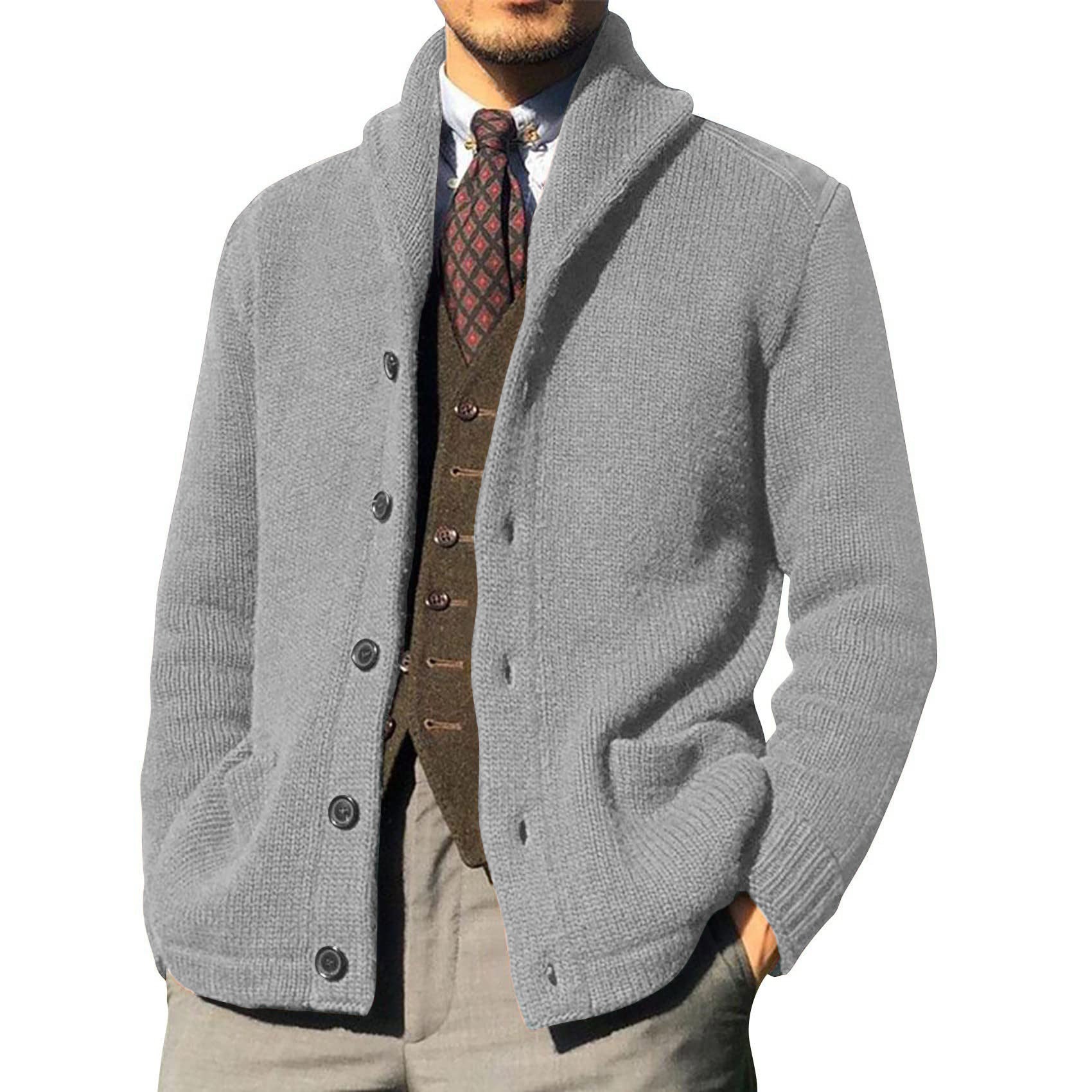 New Sweater Men's Euro American Solid Long Sleeve Knitted Cardigan
